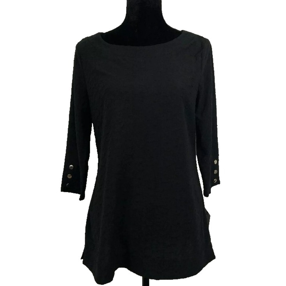 Dana Buchman  Womens Size S Black 3/4 Sleeve Round Neck Shirt Top Size S A011339